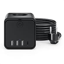 Regleta de enchufes múltiple de 3 Compartimentos, Enchufe múltiple con Interruptor de Ahorro de energía, Cable de extensión de 2M para la Oficina, el hogar