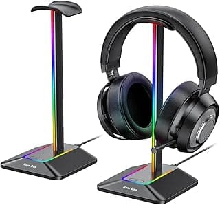 New Bee Soporte Auriculares RGB, Soporte Cascos Gaming para Videojuegos, Accesorio LED con 7 Modos de iluminación, Base de Goma Antideslizante, para PC Gamer, Auriculares Gaming, Negro