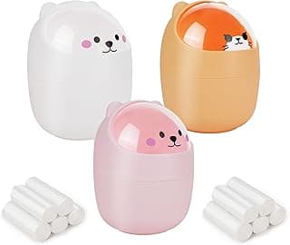 MOAMUN 3 Piezas Mini Papelera Escritorio con 200 Bolsas Basura, Bonito Animal Cubo Papelera Oficina con Tapa Volteable, Duradero Cubo Basura Pequeño para Oficina En Casa Cocina Dormitorio Tocador Buró