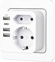 Rwest X Enchufe Múltiples Pared con 1 Tipo C y 3 Puertos USB(3.4A), Ladron Enchufes con 2 Tomas de CA, Regletas Enchufes USB para Oficina, Habitación y Cocina, Compatible con Teléfono.