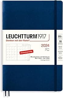 LEUCHTTURM1917 367576 Paperback (B6+) 2024 - Planificador mensual y cuaderno (16 meses, tapa blanda, azul marino, alemán)