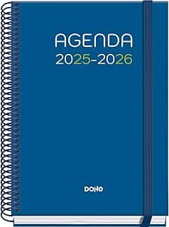 Dohe - Agenda Escolar 2025 2026 - Semana Vista, Tamaño A5 (15x21 cm), Español e Inglés, Septiembre a Junio, Cierre de Espiral y Goma, Tapa Dura, 4 Páginas de Pegatinas - PRIME Logic