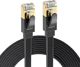 Elfcam® - 12m CAT7 Cable de Red Ethernet, Cable Plano Cat 7 STP 100% Cobre 32AWG, Cable Ethernet Network LAN 10G/s con Conector RJ45, Color Negro, 12m