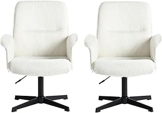 MEUBLE COSY Juego de 2 Sillas de Escritorio Sillones de Maquillaje Giratoria Altura Ajustable con Reposabrazos para Estudio Dormitorio Oficina en Tela de Felpa, Blanco