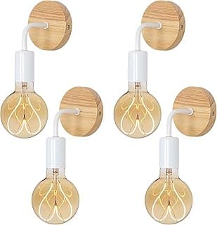 Tealight 4 Piezas Lámpara de Pared Vintage, Aplique Pared Interior de Madera Metal Industrial, Retro Iluminación E27 para Dormitorio Pasillo Sala de Estar Café (Bombillas no Incluidas)