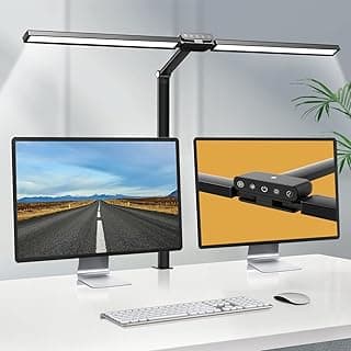 Hapfish Lampara LED escritorio con abrazadera,78cm 24W lámpara flexo LED de fuente de luz doble,con sensor de luz,5 temperaturas color,5 niveles brillo, para estudio,monitor, oficina, estudiar (XJ01)