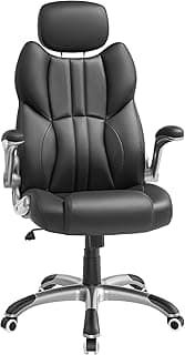 SONGMICS Silla de Oficina, Silla Gaming Ergonómica, Mecanismo de Inclinación, Apoyabrazos Plegables, Ruedas Universales, Altura Ajustable, Silla Racing, Negro Tinta OBG65BK