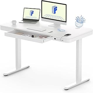 FLEXISPOT Q3 Escritorio Elevable Escritorio con Tablero Entero, Standing Desk, Mesa de Elevable con Función de USB Y Táctil, Tocador con Cajón 120x60cm (Blanco)