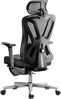 Hbada P5 Silla de Oficina ergonómica con Soporte Lumbar Ajustable, cojín elástico Transpirable, reposabrazos Ajustables y reposacabezas, Reposapiés Integrado, Negro