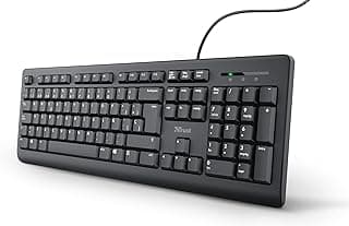 Trust Taro Teclado - Disposición QWERTY Español, Resistente a los Vertidos, Cable de 1.8m, Conexión USB, Windows, Mac, PC, Laptop, Ordenador Portátil, Negro
