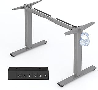FLEXISPOT Escritorio Elevable Eléctrico Marco de Escritorio de Altura Regulable, Standing Desk Mesa Elevable Eléctrico con 2 Ganchos 4 Botones de Memoria-Gris