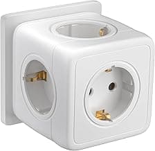 5-in-1 Cubo Enchufe, Power Cube Enchufe Multiple 3680W, 5 Port Cubo Enchufes Múltiples Pared, Ladron Enchufes Compatible con Phone, Hogar, Cocina, Oficina, Blanco
