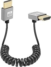 GELRHONR Cable HDMI 4K en Espiral, Conector Macho a Macho, Ultra Fino, para Monitores, Televisores, Proyectores (Hasta 3 Pies) (Ángulo Superior)
