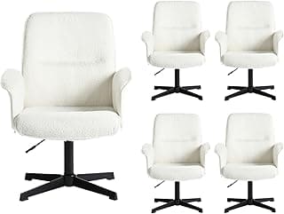 MEUBLE COSY Juego de 5 Sillas de Escritorio Sillones de Maquillaje Giratoria Altura Ajustable con Reposabrazos para Estudio Dormitorio Oficina en Tela de Felpa, Blanco