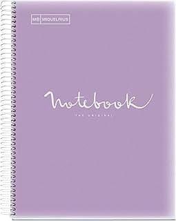 Miquelrius - Cuaderno A4 Notebook Emotions, 80 Hojas 90 g/m², Rayado Séyès, 1 Franja de Color, Espiral Microperforado, Tapa Polipropileno, 4 Taladros, Color Lavanda