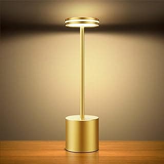 Hapfish Lampara de Mesa LED Recargable Inalambrica, 5000mAh Lamparas Portatil Bateria Sin Cable, Lámpara Escritorio USB, 3 modos de color, Para Exterior, Mesilla, Restaurante, Jardin, Mesita– Dorado