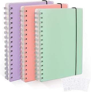 Agoer Cuaderno A5 con lunares, 3 colores, 480 páginas, bloc de notas DIN A5, cuaderno espiral de 120 g/m² con plantillas, tapa dura en espiral, cuaderno no blanqueado