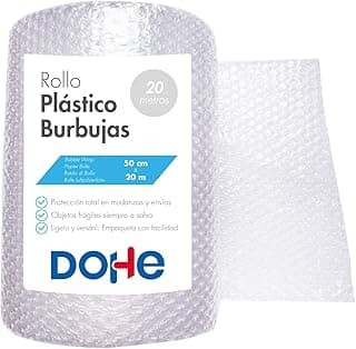 Dohe - Rollo Plástico de Burbujas - 50 cm (ancho) x 20 m (largo), Transparente, Ideal para Protección en Envíos, Mudanzas, Objetos Frágiles, Embalaje - Material de oficina