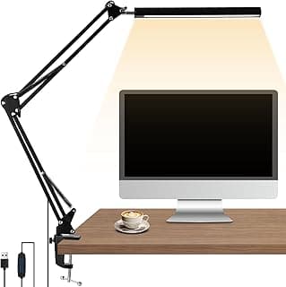 Zaxiva Lámpara Escritorio LED con Pinza, 1700LM, Luz para Ojos, 3 Modos de Color, 10 Niveles de Brillo, Brazo Ajustable, Memoria, Flexo Escritorio para Leer, Trabajar, para Estudiar en Oficina o Casa