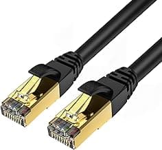 VEEtOP Cable Ethernet Cat 8 de Red con Conectores rj45 Oro para 40 Gigabit Internet LAN (1m x 2 Piezas, Negro)