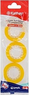 Kathay 86003200. Bolsa de 3 Cintas Adhesivas Transparentes, 12mmx33m, Gran Resistencia