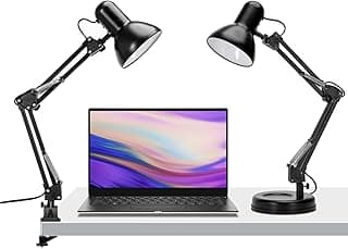 Aigostar Lámpara de Escritorio E27, Flexo Lamparas de Mesita de Noche con Base y Abrazadera, Brazo articulado de metal, Lámpara de Mesa Ajustable para Oficina, Sala, Estudio y Dormitorio - Negro