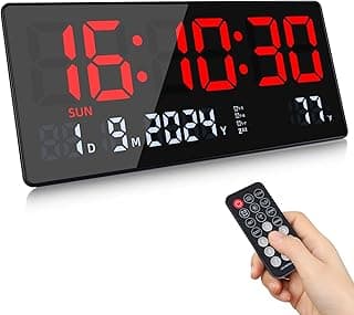 Fuloon Reloj de Pared Digital, 15,5" Grande Reloj Despertador Digital con Calendario, Segundos, Temperatura, Fecha, Semana, Reloj de Mesa Digital con Soporte para Salón Cocina Oficina