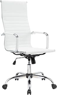 Shiito | Modelo AROA | JC - Silla de Oficina | Ergonómica con Sistema de Palanca Regulable | Tapizada en Piel sintética de Color Blanco