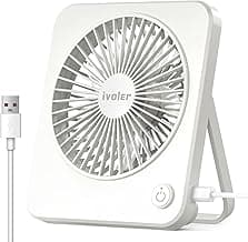 ivoler Ventilador Portátil, Ventilador USB Silencioso de Mesa Potente Fan con 3 Velocidades Ajustable, Ventilador Pequeño para Hogar Oficina o Viaje - Blanco