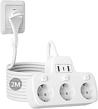 Regleta Enchufes Plano con Interruptor Individual,Ladron Enchufes USB C 3 Tomas Schuko,Enchufe Multiple Pared Clavija Extra Plana,Outlet Extender 2M Alargador Cable,Tomadas Electricas,Blanco