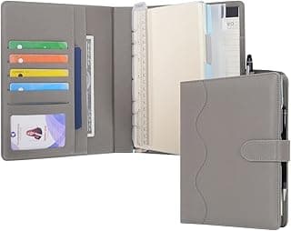 WASON Cuaderno de Cuero PU A5 con Papel Recargable, Carpeta de Anillas Extraíbles con Portapapeles, Bloc de Notas y Bolígrafo para Viajes, Negocios, Organizador de Escuela (Gris)
