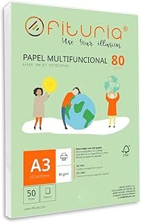 Paquete de folios A3 de 80gr con 50 Hojas Blancas, Papel Multifuncional para Uso Escolar y Entornos Laborales. Ideal con impresoras láser, de inyección o fotocopiadoras - Ofituria