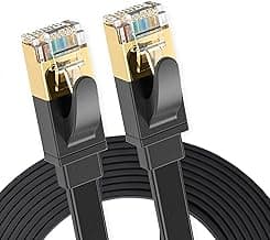 Elfcam® - 12m Cable Ethernet Cat 8, Cable De Red Plano con Conector Rj45 LAN Cable Blindaje 40Gbps 2000MHz SFTP 30AWG, Negro,12 Metros