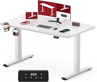 SANODESK QS1 110 x 60 cm Escritorio Elevable Eléctrico con un Tablero Entero Mesa de Elevable Eléctrico Escritorio Regulable en Altura Telescópico Bidireccional con Control de Memoria (Blanco)