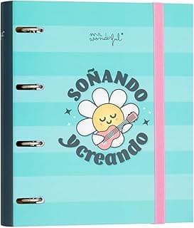 Mr. Wonderful - Carpeta con anillas y folios Wonder - Soñando y creando - Carpeta con 4 Anillas, Goma Elástica y Protección Antirayaduras - Incluye Recambio de Folios - 120 hojas
