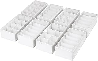DIMJ Organizador de Cajones Armario - Separadores de Cajones de Ropa Interior Tela No Tejida, Cajas Organizadoras Plegable para Calcetines, Bragas, Corbatas, Objetos Varios, 8 Piezas (Blanco)