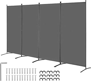 VEVOR Biombo Separador de Ambientes de 3464 x 1840 x 520 mm, Separador Plegable de Ambientes de 4 Paneles Mampara de Privacidad para Interiores, Separador de Ambientes para Oficina, Dormitorio, Gris