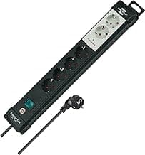 Brennenstuhl Premium-Line tecnología de 6 Tomas de Corriente con enchufes permanentes y conmutables (con Interruptor y Cable de 3m, montable, Fabricado en Alemania) Negro/Gris