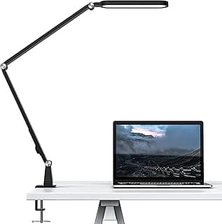 JKSWT Lámpara de escritorio LED, lámpara de escritorio ajustable Eye-Caring con abrazadera, 72 LED, 5 modos de color, 5 niveles de brillo, lámpara de oficina con función de memoria y control táctil