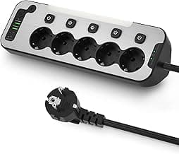 Regletas Enchufes Proteccion Sobretension, Enchufe Multiple de Mesa, Ladron Enchufes con Interruptor,Metal Regleta con Luz LED-Nocturna,Regletas para Cocina y Oficina,Enchufe Esquina 2M Cable,Negro