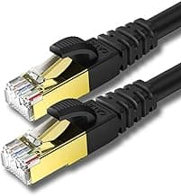 KASIMO 0,25m x 2 Piezas Cable Ethernet De Red Cat 8 con Conector RJ45 Oro Alta Velocidad 40 Gbps / 2000 Mhz Internet LAN Negro