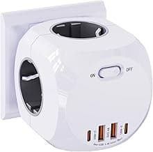 8-en-1 Cubo Enchufe, Enchufe Multiple con USB, 4AC Ladron Enchufes, 4 Enchufes,2 USB A, 2 USB C,4000W Cubo Regletas Enchufes para Oficina, Cocina y Habitación Grey