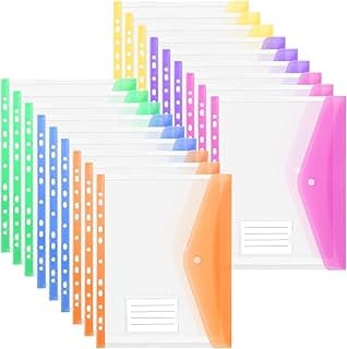 OFFCUP Sobre Portafolios para Carpetas, 18pcs Carpetas Plastico A4 con 11 Agujeros y Bolsillo para Etiqueta, Fundas para Carpetas Plastico Sobres Plastico Fundas Plastico para Documentos (Horizontal)