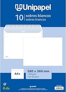 Unipapel | Pack 10 Sobres Grandes | Papel 90g Blanco | Perfectos para Documentos a4+ o Tamaño Folio | Medidas: 260x360mm | Cierre Tira Autoadhesiva Silicona Autodesk | Fácil Apertura | FSC