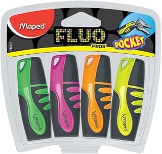 Maped - Material Escolar - Subrayador Pocket Soft - 4 Subrayadores Mini de Colores - Amarillo, Naranja, Verde y Rosa - Punta Biselada - Trazo de 1 a 5 mm - Ideal para el Estuche