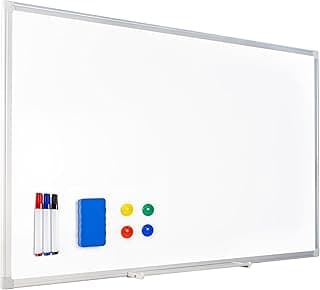 Raylu Paper® - Pizarra blanca magnética con marco de aluminio, bandeja para rotuladores, kit de montaje, 3 rotuladores, 4 imanes y 1 borrador magnético, Pizarra blanca de borrado en seco. (90 x 60 cm)