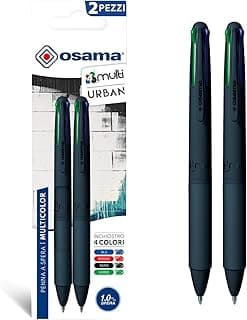 OSAMA 4 Multi Urban – Juego de bolígrafos de colores de 4 colores, 2 unidades – Bolígrafo multicolor de esfera de 1,0 mm con tinta negra, azul, roja y verde para papelería escolar, oficina,