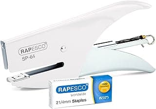 Rapesco 1381 Grapadora de Tenaza SP-64 y 1000 Grapas Tipo 21/4 mm, Capacidad para 12 Hojas, Blanco