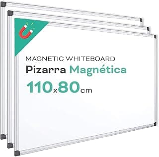 Pizarra Magnética Blanca, Pizarra Marco de Aluminio, Superficie Lisa Fácil de Borrar, Pizarra para Tomar Notas, Dibujar, Enseñar u Organizar, Herramienta para Oficina y Escuela - Ofituria (3u,110x80)