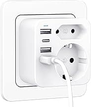Regletas Enchufes, Enchufe múltiple con 1 Tipo C y 3 USB, Ladron Enchufes Plano de Pared Oficina, Cocina, Compatible con iphone，Teléfono, Enchufe USB C